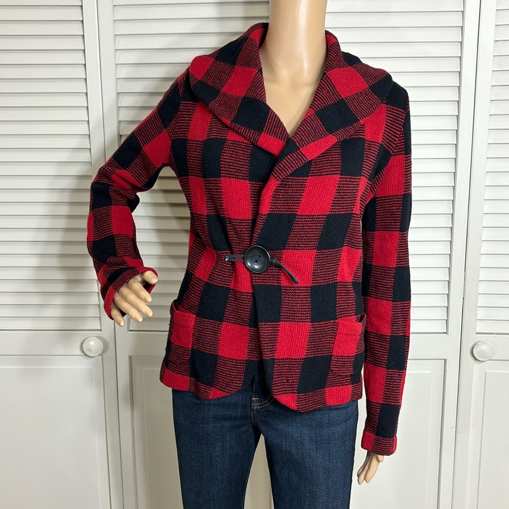 Rugby Ralph Lauren Buffalo Check Plaid Knit Sweater Jacket Small